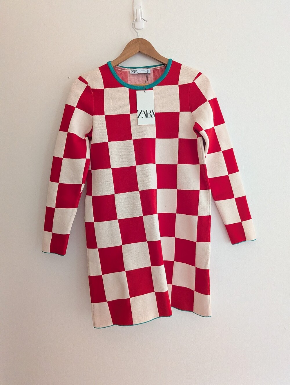 NWT! Zara Blogger Fav Red White and Green Checkered Dress Mini S - Picture 2 of 6